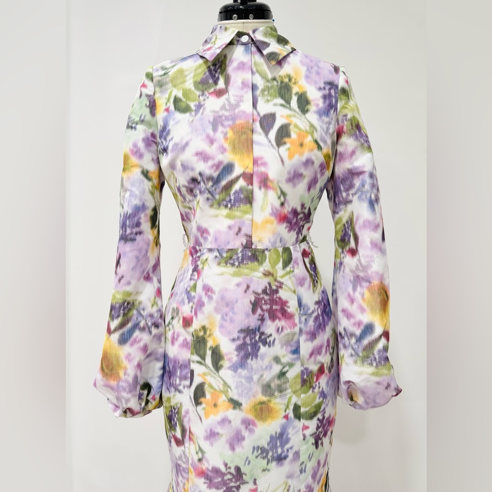 BADGLEY MISCHKA Floral-print multicolor Long Sleeve Taffeta Mermaid Gown - Picture 6 of 16